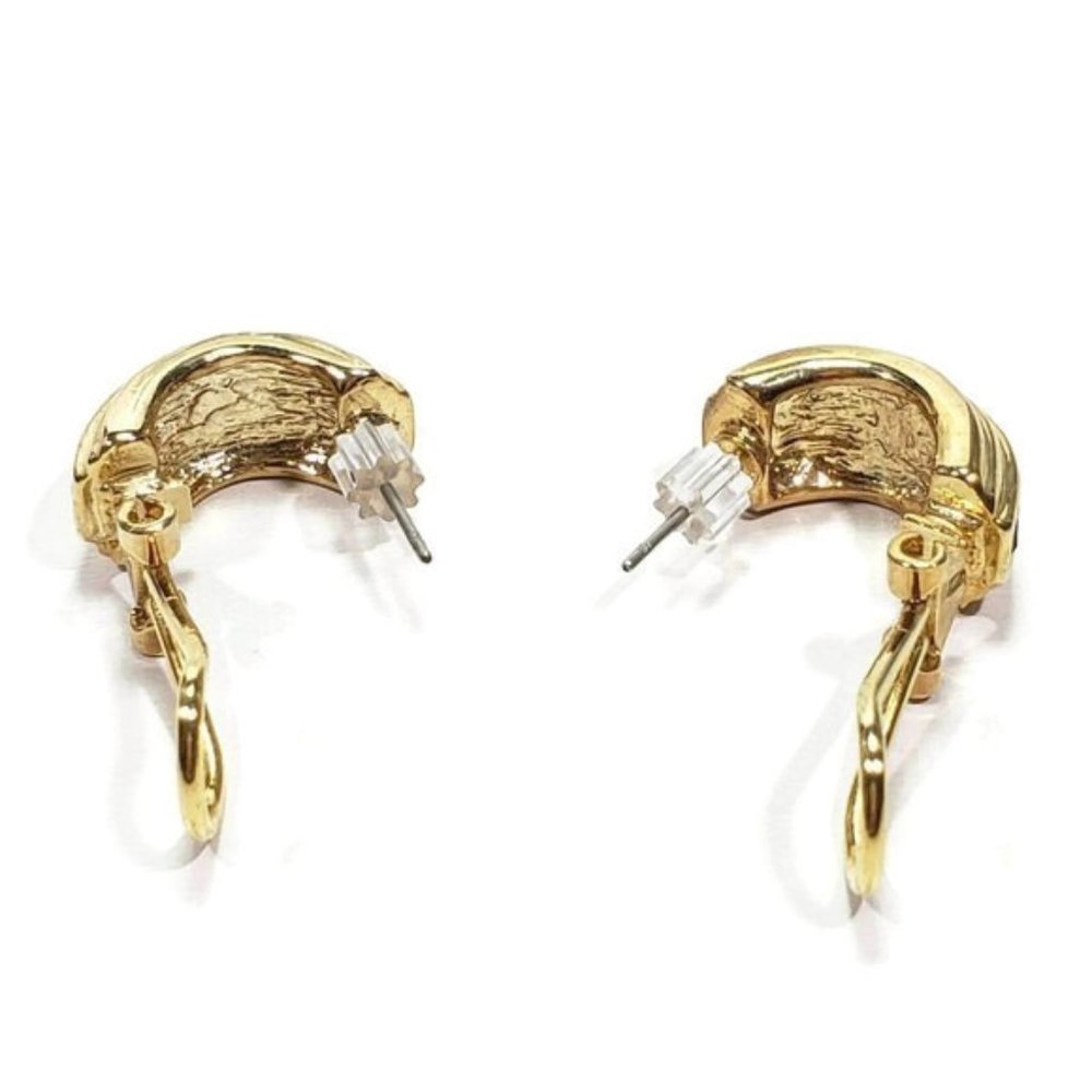 Gold Tone Jet Black Crystal Earrings French Backs - Picture 6 of 8